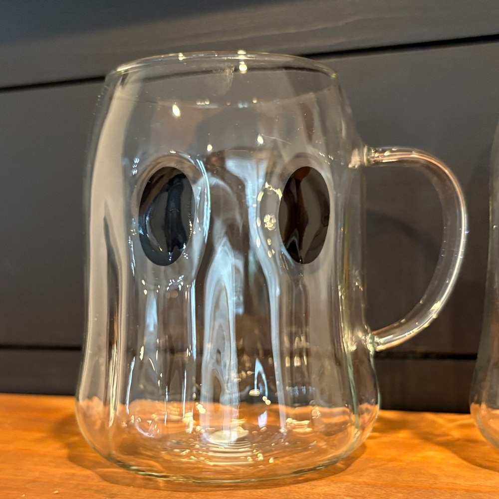 Clear Glass Ghost Face Mugs - Set of 2 - Picture 2 of 6